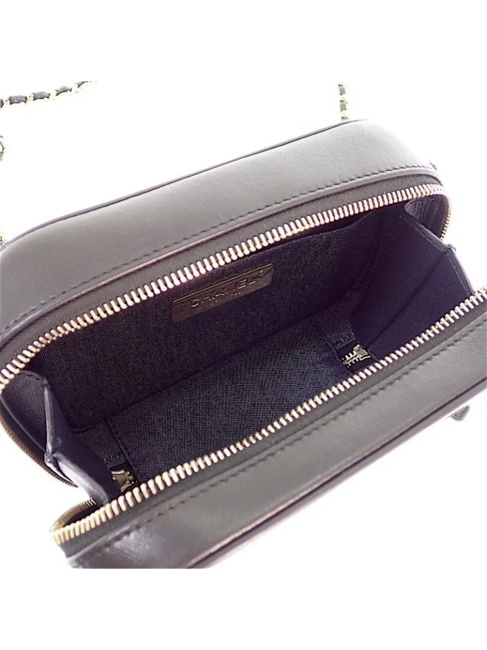 Chanel CC Logo Chain Shoulder Camera Bag Lambskin Black Gold